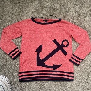 Tommy Hilfiger Red Anchor Knit Sweater with Navy Trim